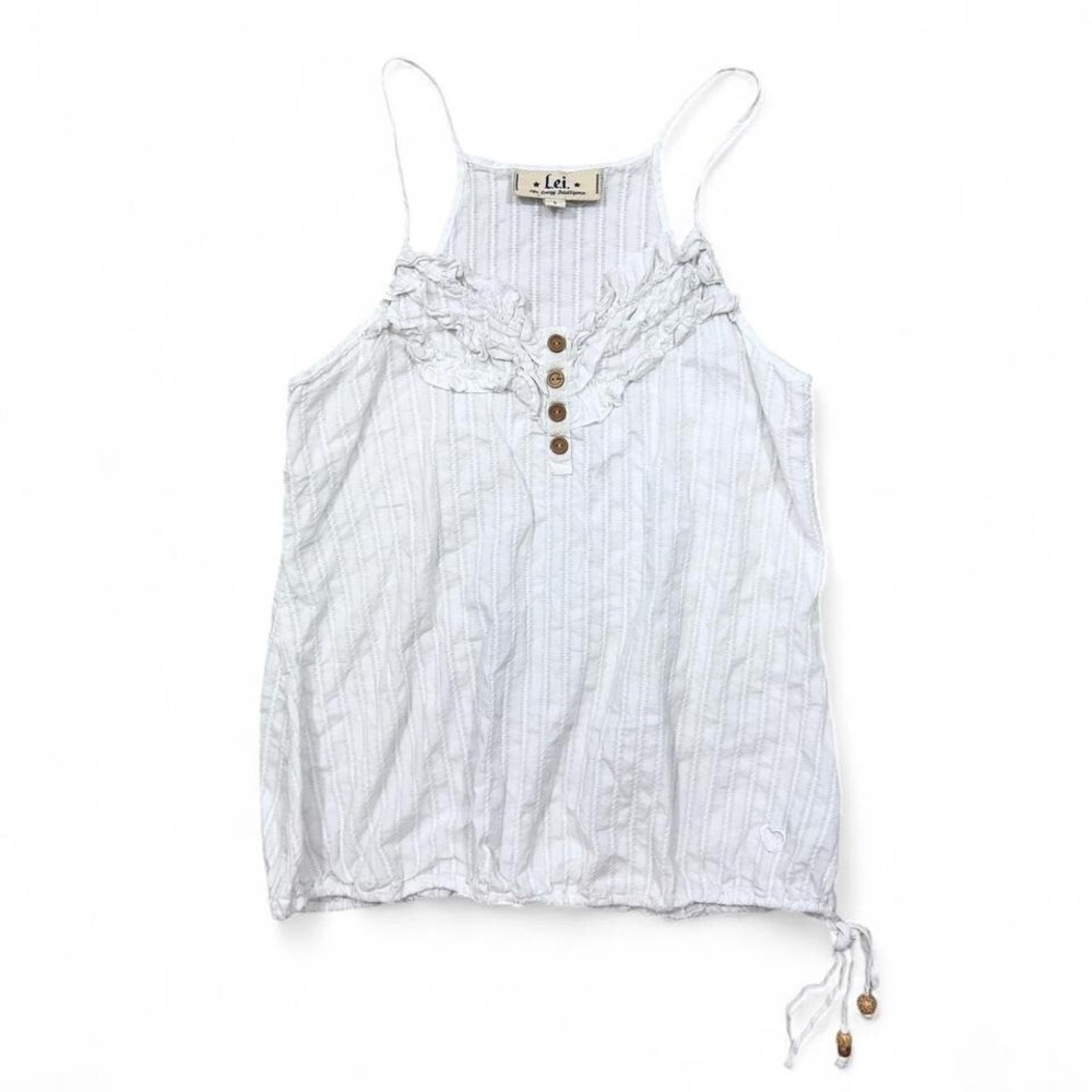 L.E.I. Vintage Y2K White Cami Tank Top Size Large Boho Coquette Indie‎ Beaded
